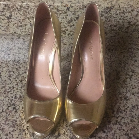 Enzo Angiolini Shoes - Enzo Angiolini Gold Peep Toe Pumps